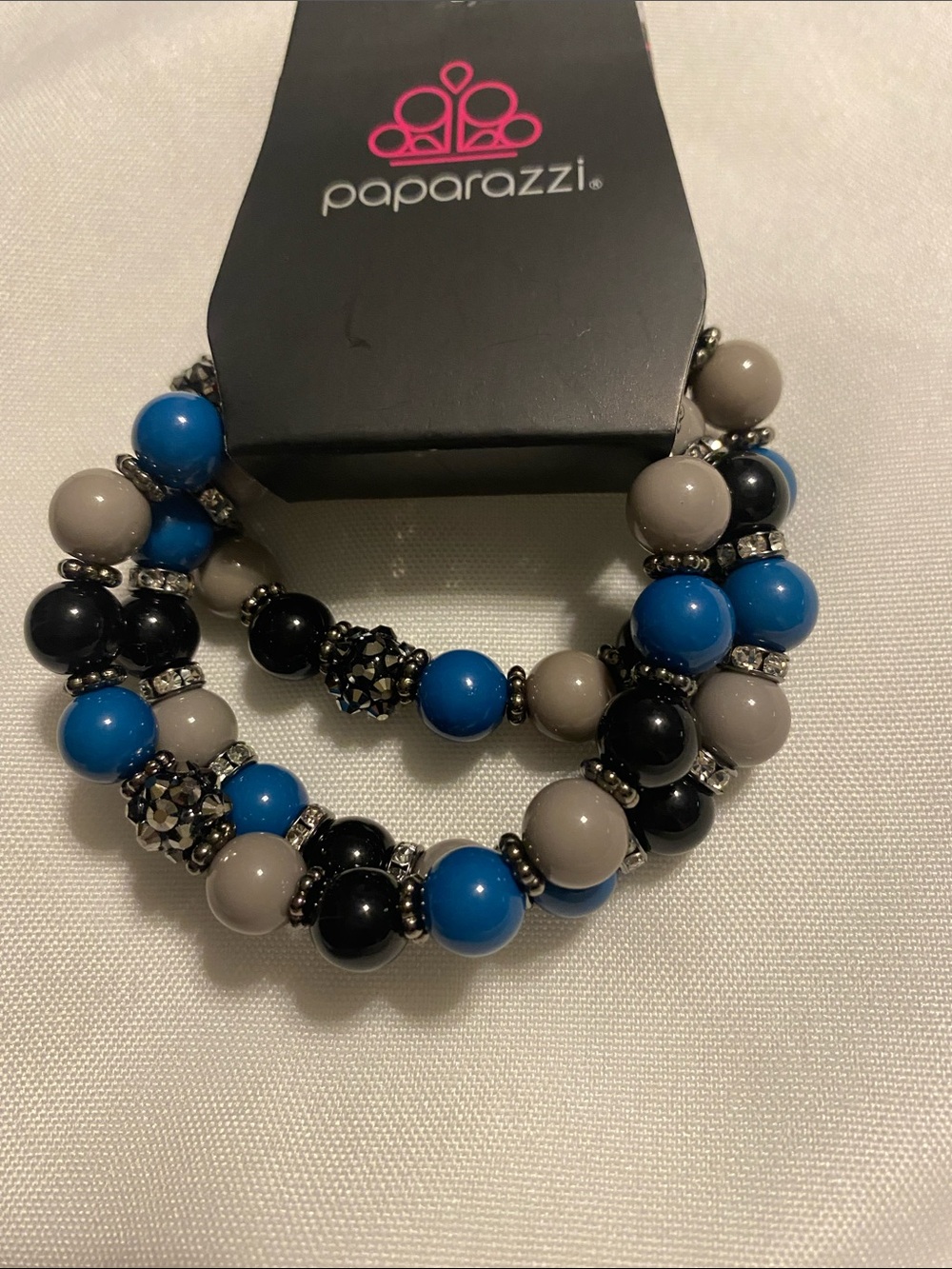Paparazzi Blue, Black & Gray Triple Beaded Stretch Bracelet